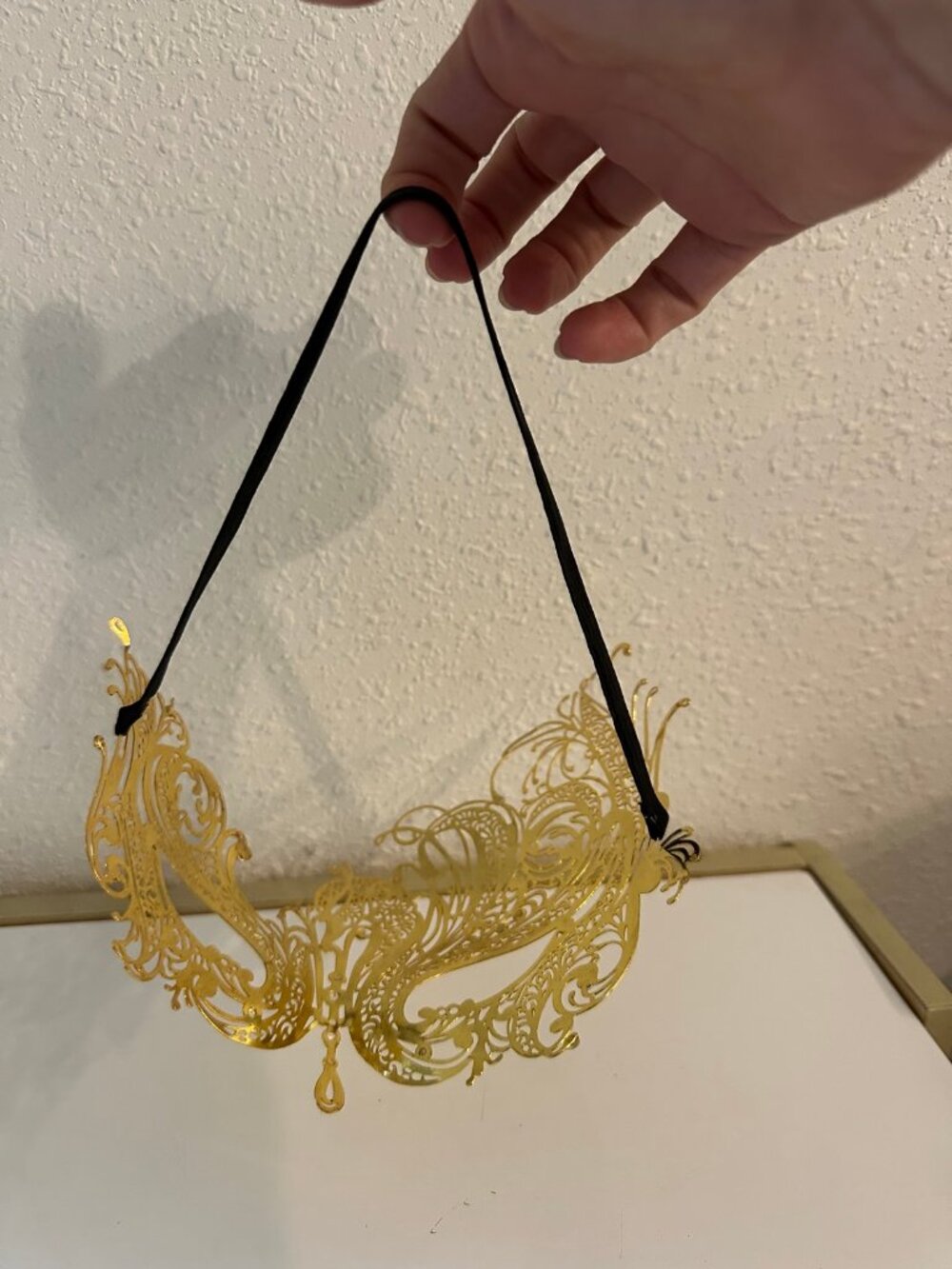 Gold Metal Filigree Masquerade Mask with Rhinestones